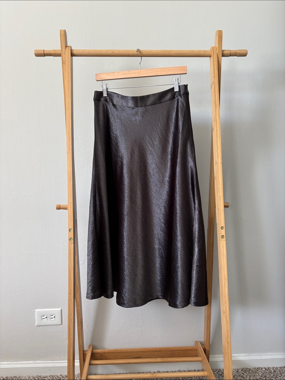 Banana Republic Gray Metallic Satin Midi A-Line Skirt